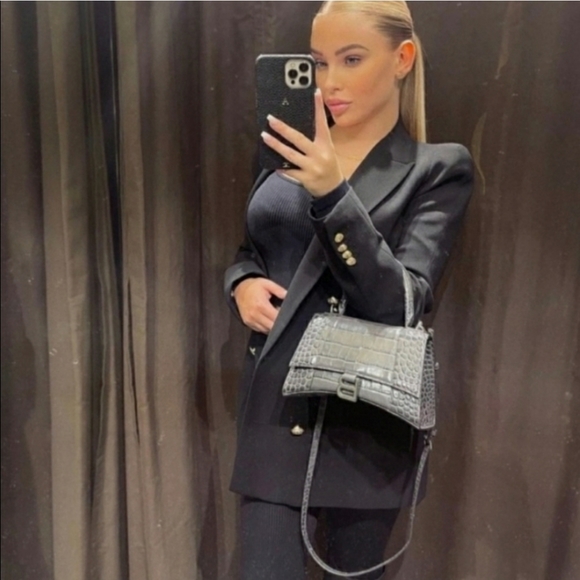 Zara GOLD BUTTON STRAIGHT BLAZER bloggers favorite black - Picture 4 of 10